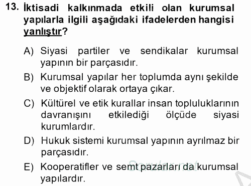 Gelişmekte Olan Ülkelerde Siyaset 2014 - 2015 Ara Sınavı 13.Soru