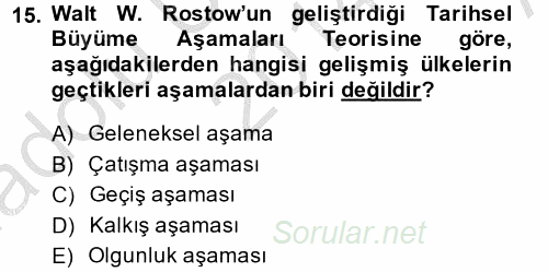 Gelişmekte Olan Ülkelerde Siyaset 2014 - 2015 Ara Sınavı 15.Soru
