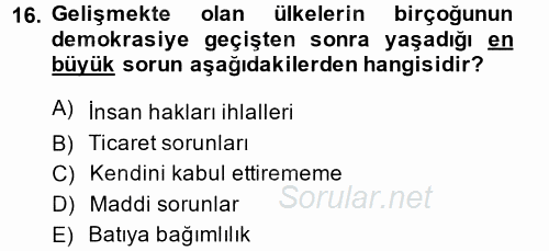 Gelişmekte Olan Ülkelerde Siyaset 2014 - 2015 Ara Sınavı 16.Soru