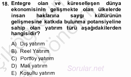 Gelişmekte Olan Ülkelerde Siyaset 2014 - 2015 Ara Sınavı 18.Soru