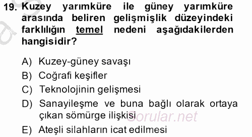 Gelişmekte Olan Ülkelerde Siyaset 2014 - 2015 Ara Sınavı 19.Soru