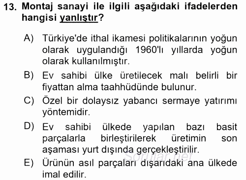 Uluslararası İktisat Teorisi 2017 - 2018 3 Ders Sınavı 13.Soru