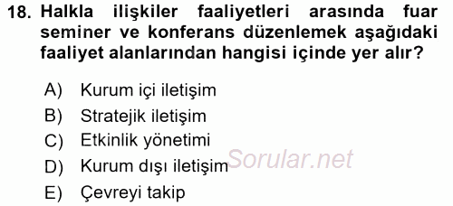 Otel İşletmelerinde Destek Hizmetleri 2017 - 2018 Ara Sınavı 18.Soru