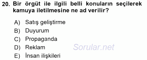 Otel İşletmelerinde Destek Hizmetleri 2017 - 2018 Ara Sınavı 20.Soru