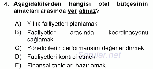 Otel İşletmelerinde Destek Hizmetleri 2017 - 2018 Ara Sınavı 4.Soru