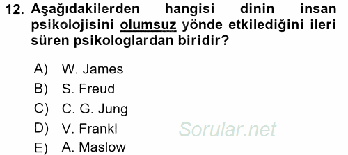 Din Psikolojisi 2017 - 2018 Ara Sınavı 12.Soru