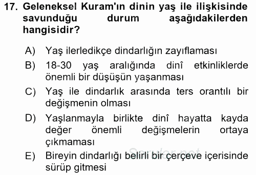 Din Psikolojisi 2017 - 2018 Ara Sınavı 17.Soru