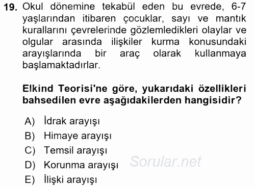 Din Psikolojisi 2017 - 2018 Ara Sınavı 19.Soru