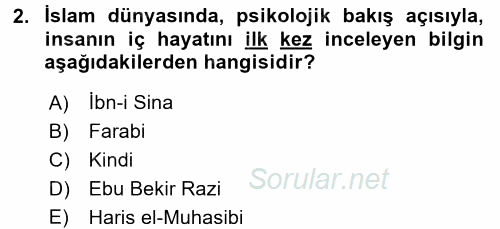 Din Psikolojisi 2017 - 2018 Ara Sınavı 2.Soru