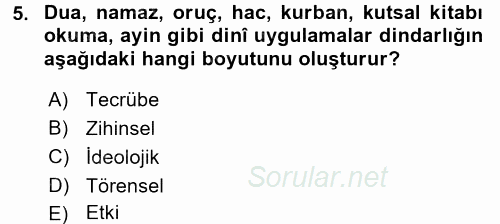 Din Psikolojisi 2017 - 2018 Ara Sınavı 5.Soru