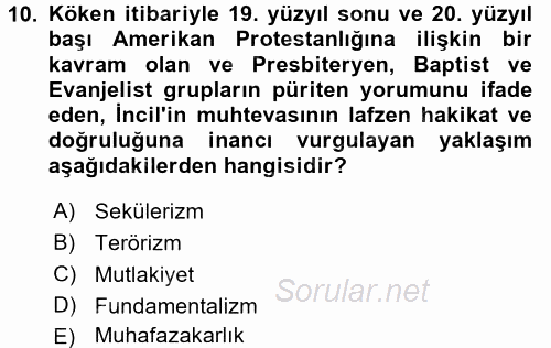 Din Sosyolojisi 2017 - 2018 Dönem Sonu Sınavı 10.Soru