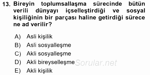 Din Sosyolojisi 2017 - 2018 Dönem Sonu Sınavı 13.Soru