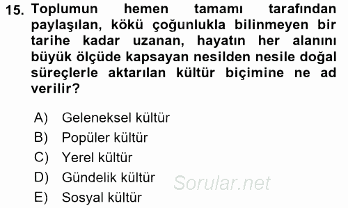 Din Sosyolojisi 2017 - 2018 Dönem Sonu Sınavı 15.Soru