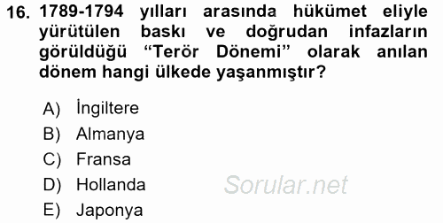 Din Sosyolojisi 2017 - 2018 Dönem Sonu Sınavı 16.Soru