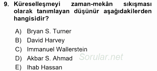 Din Sosyolojisi 2017 - 2018 Dönem Sonu Sınavı 9.Soru