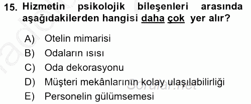 Hizmet Tasarımı 2016 - 2017 3 Ders Sınavı 15.Soru