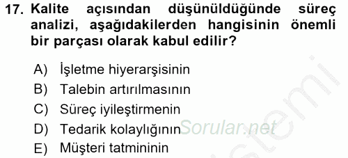 Hizmet Tasarımı 2016 - 2017 3 Ders Sınavı 17.Soru