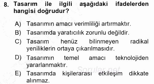 Hizmet Tasarımı 2016 - 2017 3 Ders Sınavı 8.Soru