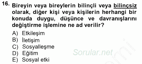 Halkla İlişkiler Ve İletişim 2014 - 2015 Ara Sınavı 16.Soru