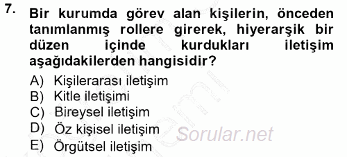 Halkla İlişkiler Ve İletişim 2014 - 2015 Ara Sınavı 7.Soru