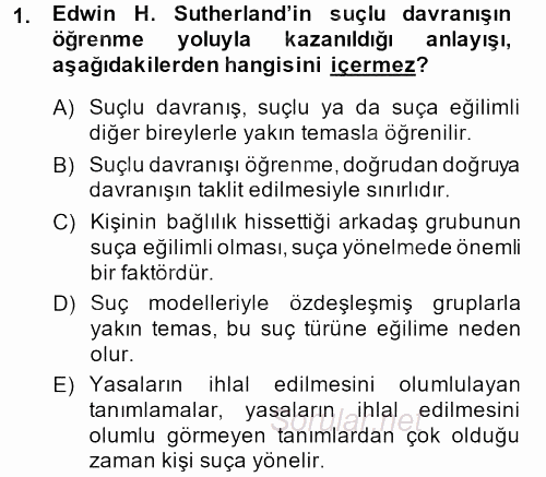 Suç Önleme Modelleri 2013 - 2014 Tek Ders Sınavı 1.Soru