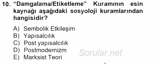 Suç Önleme Modelleri 2013 - 2014 Tek Ders Sınavı 10.Soru