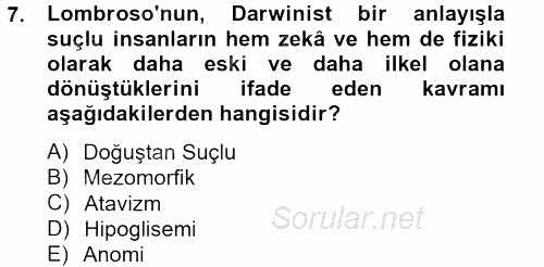 Suç Önleme Modelleri 2013 - 2014 Tek Ders Sınavı 7.Soru