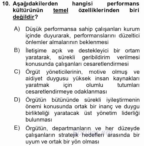 Performans Yönetimi 2017 - 2018 Dönem Sonu Sınavı 10.Soru