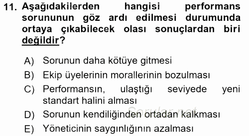 Performans Yönetimi 2017 - 2018 Dönem Sonu Sınavı 11.Soru