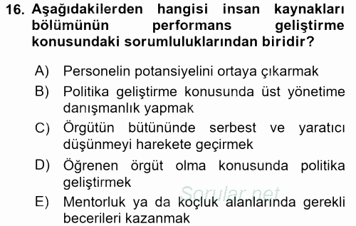 Performans Yönetimi 2017 - 2018 Dönem Sonu Sınavı 16.Soru