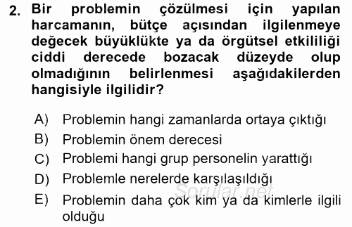 Performans Yönetimi 2017 - 2018 Dönem Sonu Sınavı 2.Soru