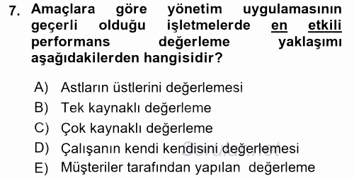 Performans Yönetimi 2017 - 2018 Dönem Sonu Sınavı 7.Soru