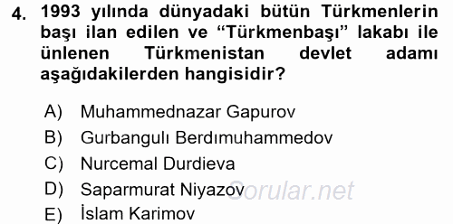 Çağdaş Türk Dünyası 2016 - 2017 3 Ders Sınavı 4.Soru