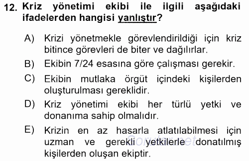 Yönetim Bilimi 2 2015 - 2016 Dönem Sonu Sınavı 12.Soru