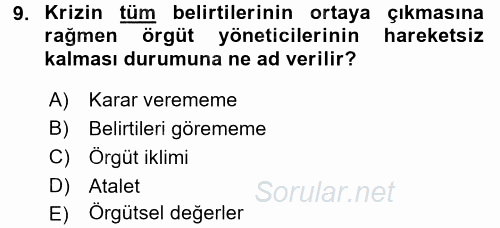 Yönetim Bilimi 2 2015 - 2016 Dönem Sonu Sınavı 9.Soru