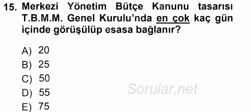 Devlet Bütçesi 2012 - 2013 Dönem Sonu Sınavı 15.Soru