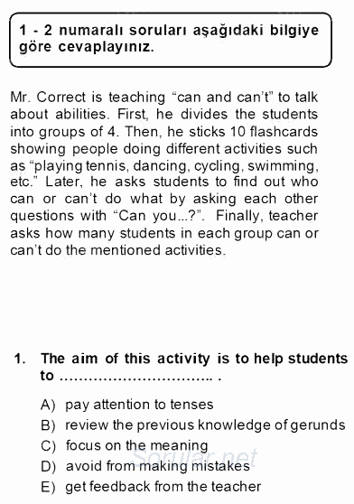 Dilbilgisi Öğretimi 2013 - 2014 Dönem Sonu Sınavı 1.Soru