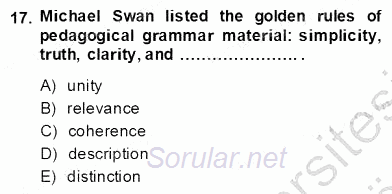 Dilbilgisi Öğretimi 2013 - 2014 Dönem Sonu Sınavı 17.Soru