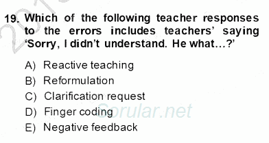 Dilbilgisi Öğretimi 2013 - 2014 Dönem Sonu Sınavı 19.Soru