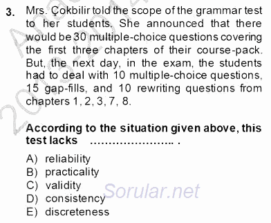 Dilbilgisi Öğretimi 2013 - 2014 Dönem Sonu Sınavı 3.Soru