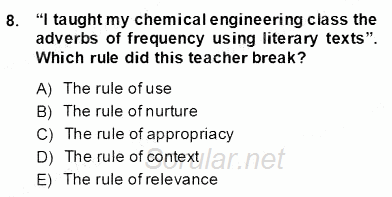 Dilbilgisi Öğretimi 2013 - 2014 Dönem Sonu Sınavı 8.Soru