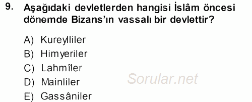 Bizans Tarihi 2013 - 2014 Ara Sınavı 9.Soru