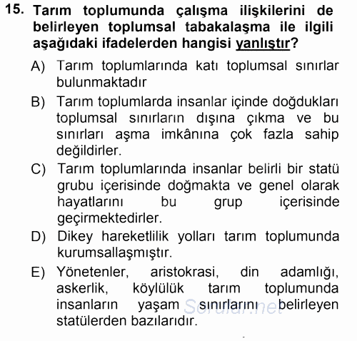 Çalışma Sosyolojisi 2012 - 2013 Dönem Sonu Sınavı 15.Soru