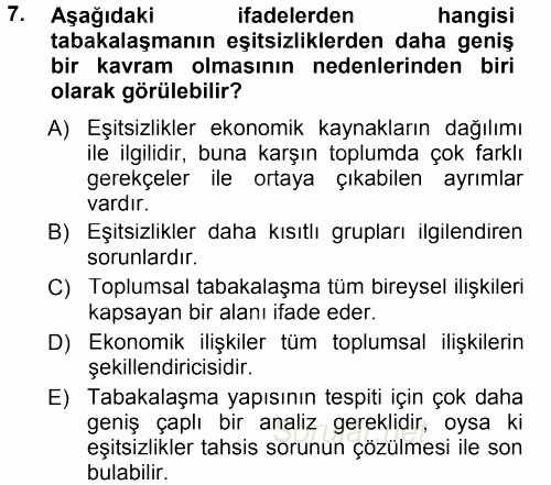 Çalışma Sosyolojisi 2012 - 2013 Dönem Sonu Sınavı 7.Soru