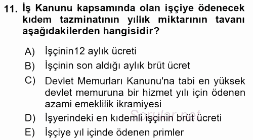Bireysel İş Hukuku 2015 - 2016 Tek Ders Sınavı 11.Soru