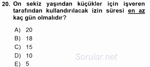 Bireysel İş Hukuku 2015 - 2016 Tek Ders Sınavı 20.Soru