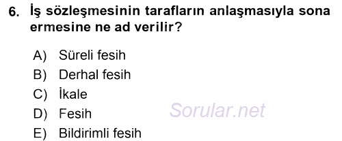 Bireysel İş Hukuku 2015 - 2016 Tek Ders Sınavı 6.Soru