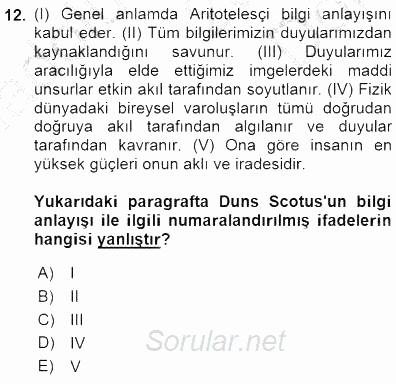 Ortaçağ Felsefesi 1 2015 - 2016 Dönem Sonu Sınavı 12.Soru