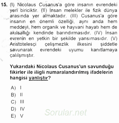 Ortaçağ Felsefesi 1 2015 - 2016 Dönem Sonu Sınavı 15.Soru