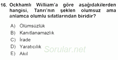 Ortaçağ Felsefesi 1 2015 - 2016 Dönem Sonu Sınavı 16.Soru